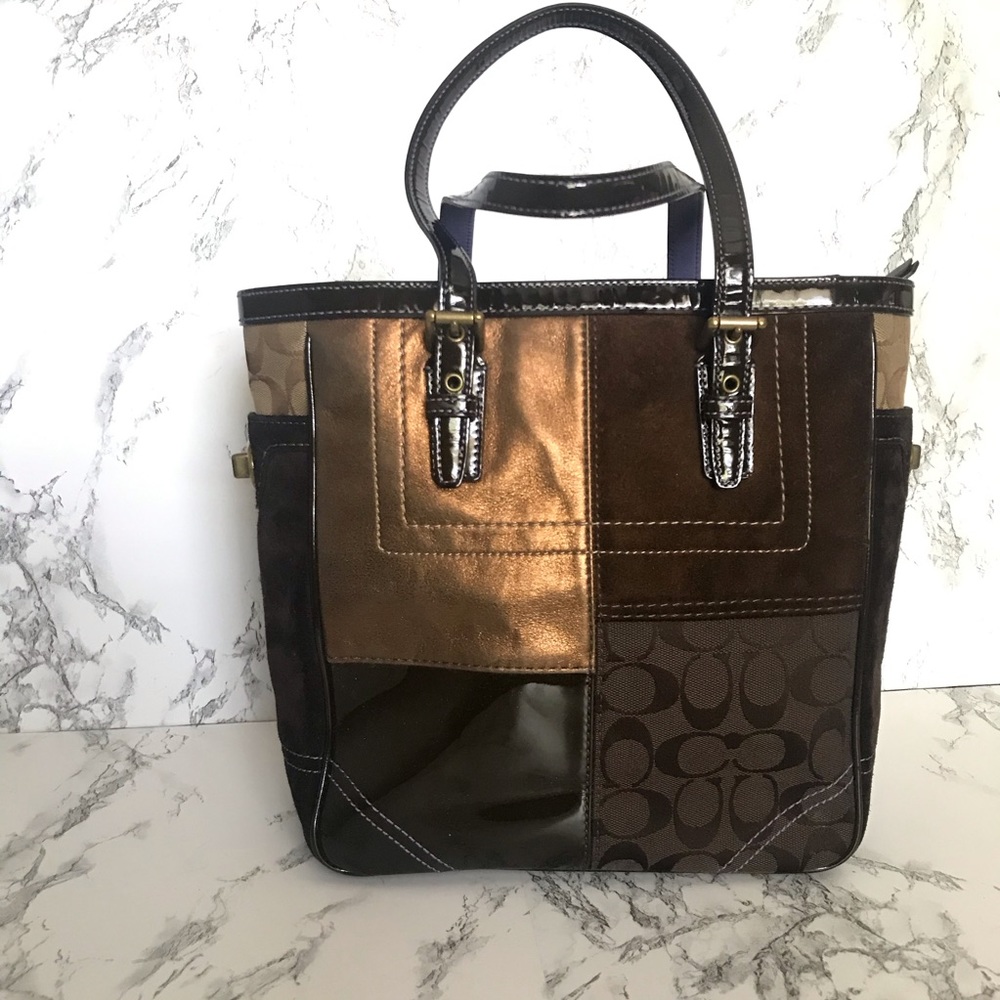 Coach Brown Bronze Signature Patchwork Tote